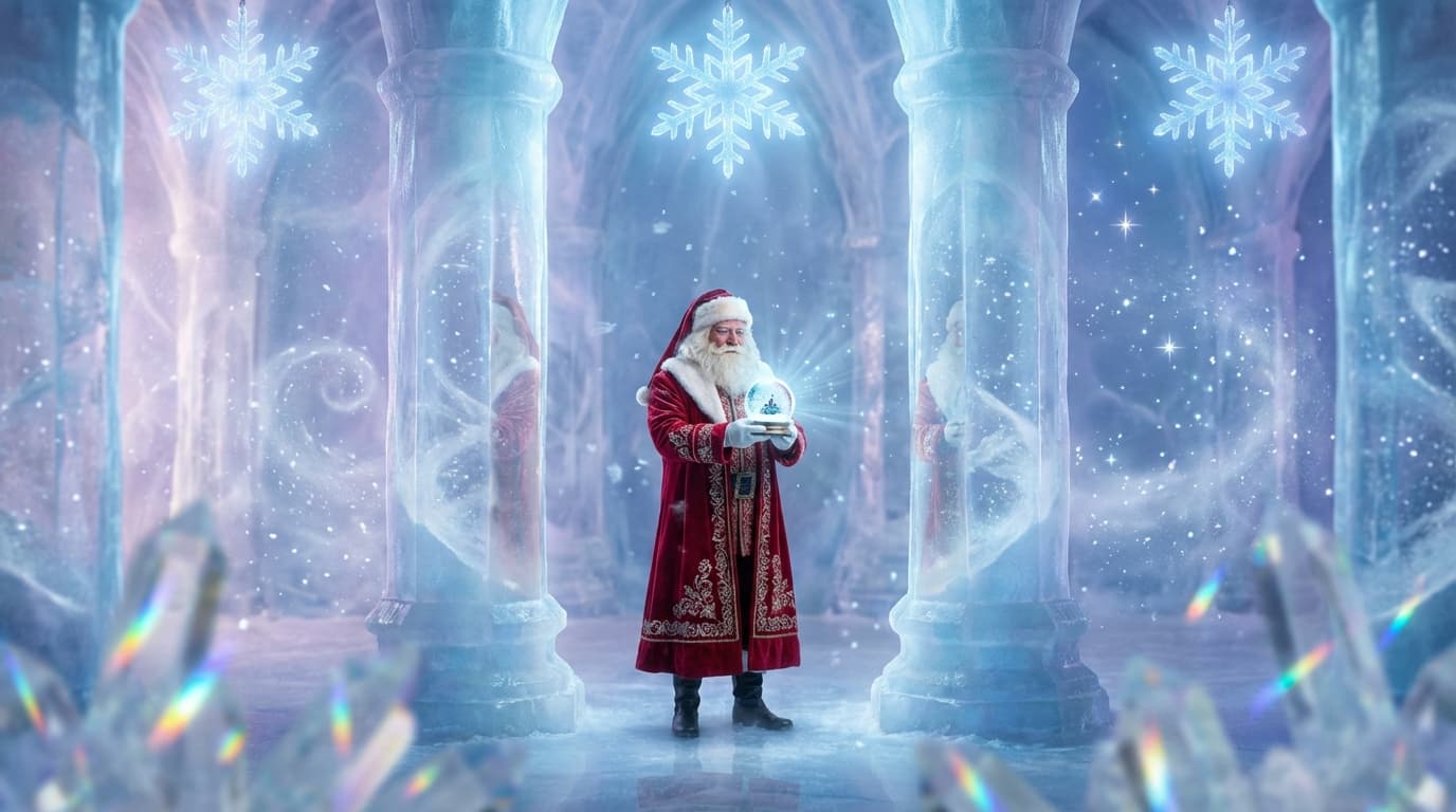 Ice Castle - The majestic entrance to Santa's frozen palace.. Choose this magical backdrop for your personalized Santa video message.